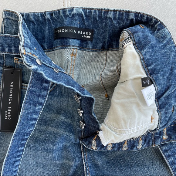 NWT Veronica Beard Marlene 12” Corset Cropped Raw Hem Jeans in Blue Wash Size 25 - Picture 8 of 12
